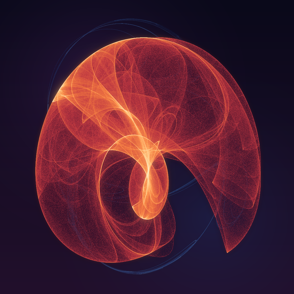A luminous orange mathematical attractor against a dark field
